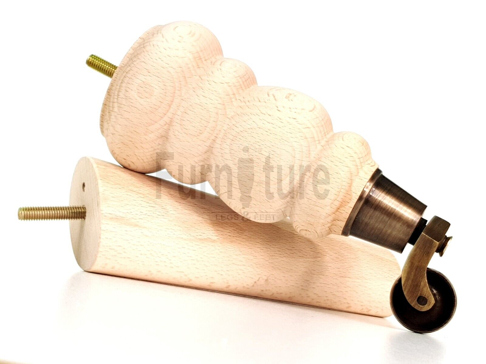 2x Furniture Antique Castor Legs & 2x Angled Solid Wooden Feet M8 Chairs Sofa 200mm High