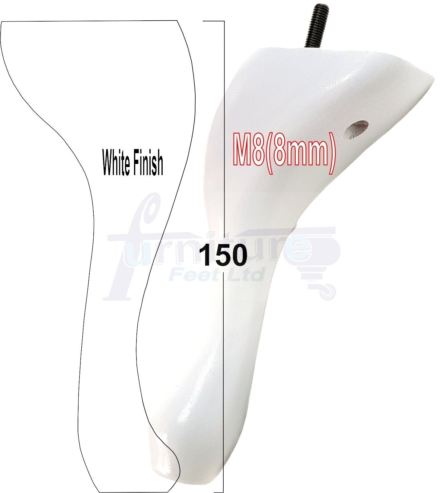 4 Solid Wood Furniture Feet 150mm High Queen Anne Replacement Legs M8 (8mm) 6 Inches Chair Stools Bed Sofa Georgian Style