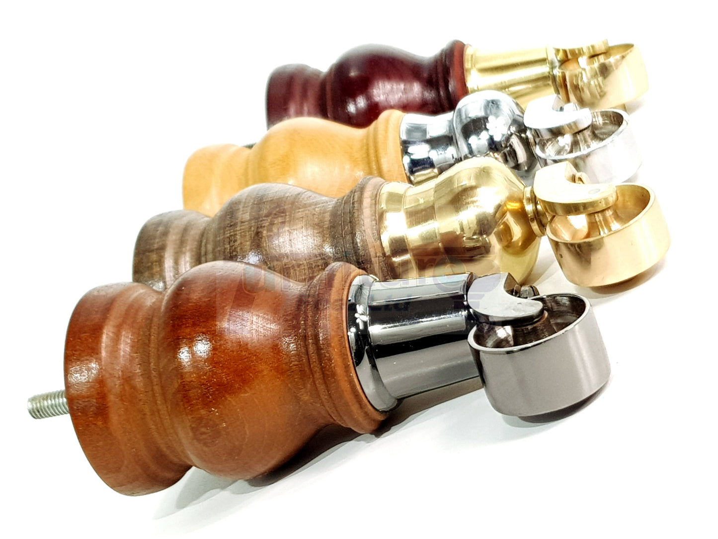 Set Of 4 Turned Wood Furniture Legs With 140mm High Castor 8mm Thread For Chairs Settees & Cabinets Antique Brown
