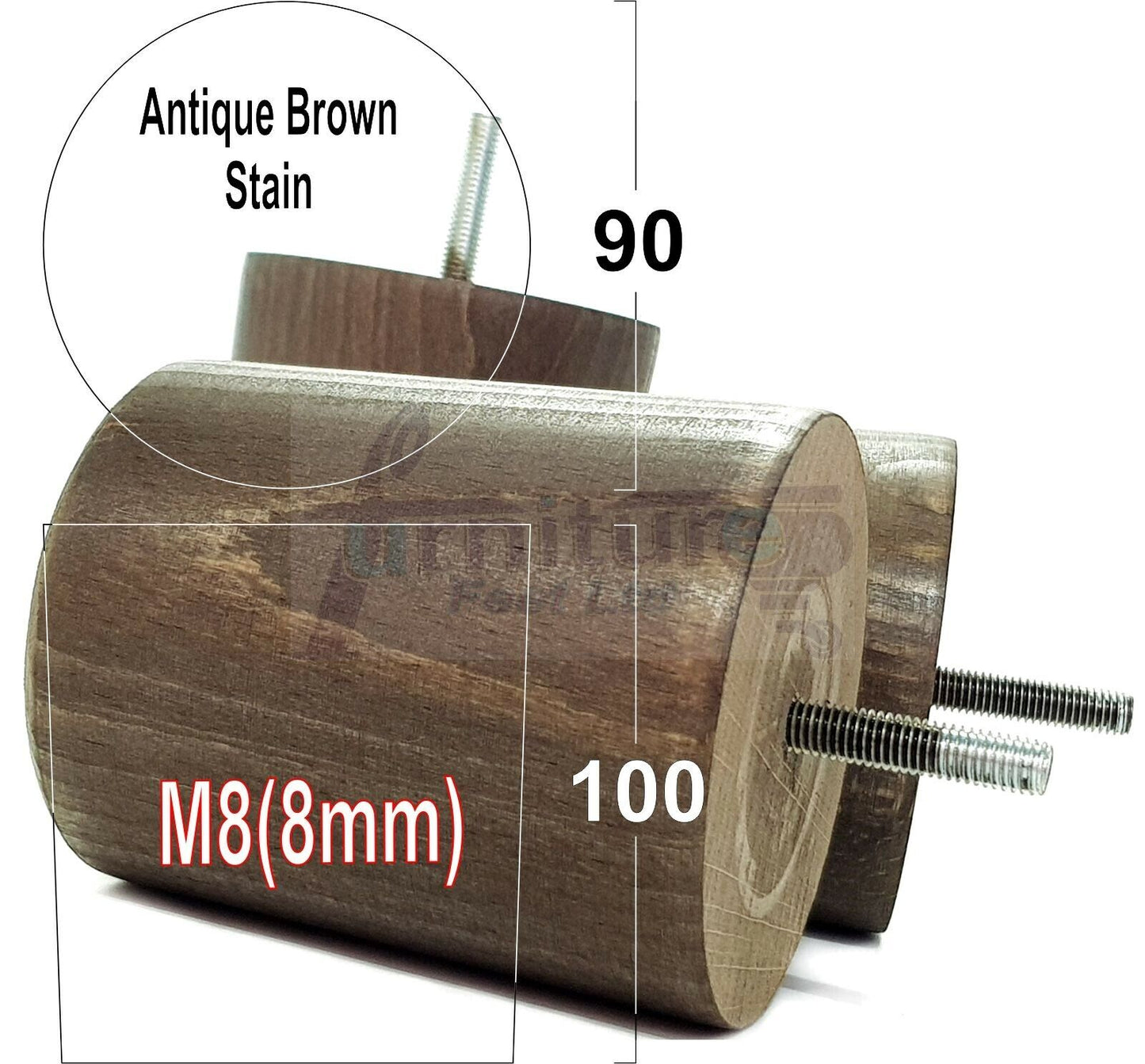 4x Turned Wood Furniture Legs Chair Sofa Bed M8 Replacement Settee Feet 100mm