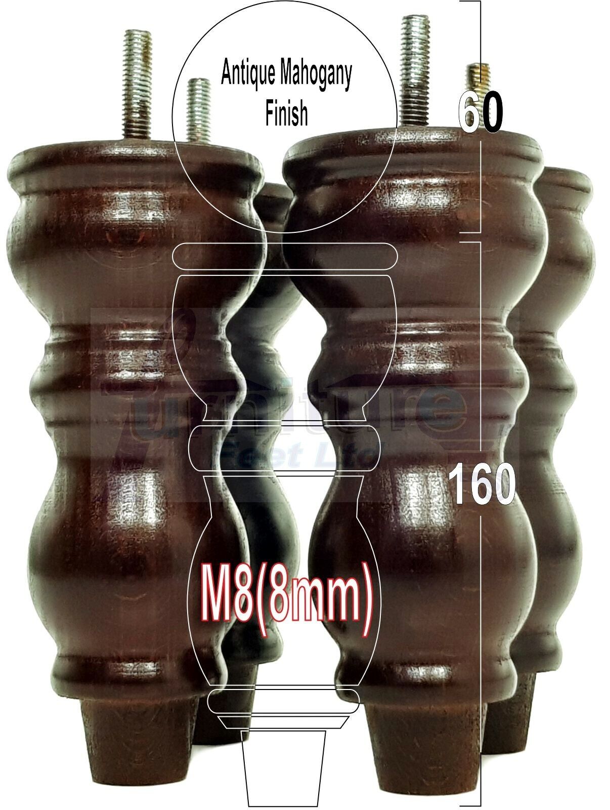 Solid Wood Furniture Feet Set of 4 Legs 160mm High For Sofas Chairs Stools Cabinets & Beds M8