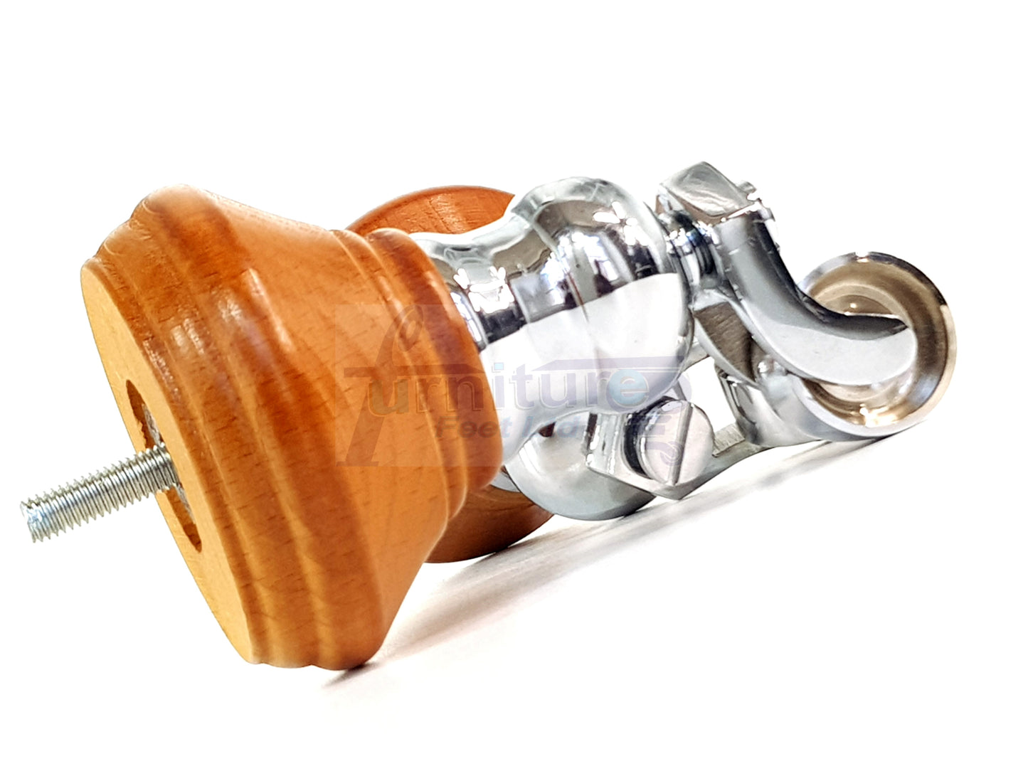 4x Golden Oak Wooden Furniture Sofa Legs M8 With Castors Replacement Chair Settee Feet 115mm - 125mm High