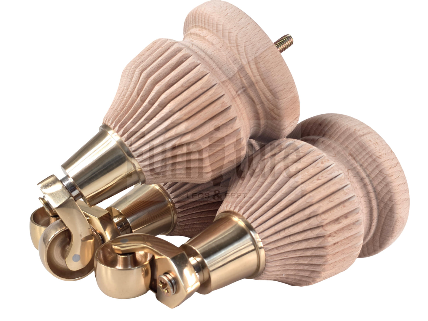 Wood Furniture Legs Replacement Feet 6 Inches with Castors 155mm High M8 Dowl Fixing - Raw Wood