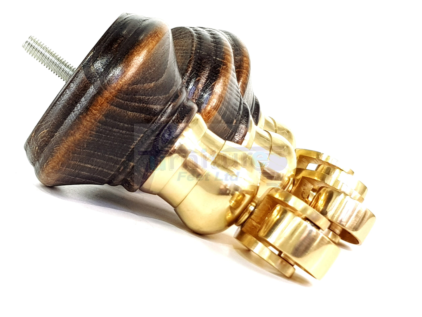 4x Burnt Oak Washed Wooden Furniture Sofa Legs M8 With Castors Replacment Chair Settee Feet 115mm - 125mm High