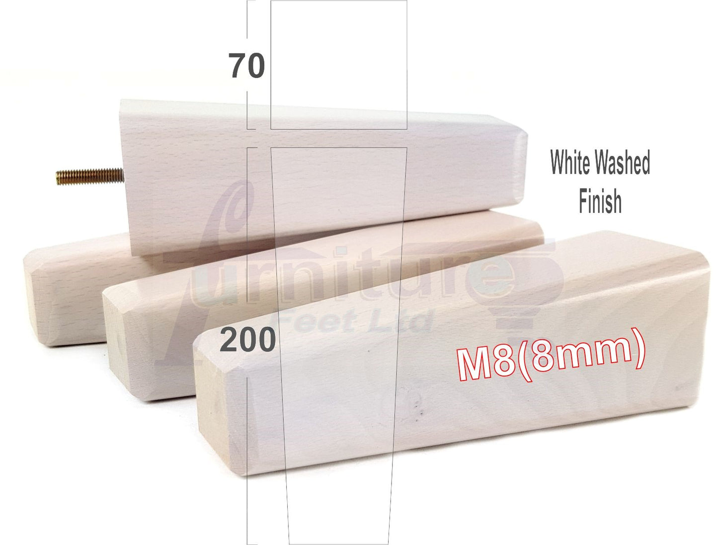 4x Wooden Furniture Legs 200mm High Replacement Square Tapered Feet 8mm