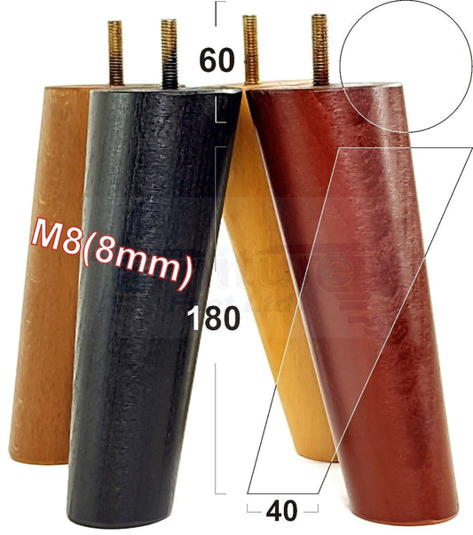 4 Solid Wood Turned Furniture Feet Replacement Mid Centry Angled Retro Legs 180mm High M8 Sofa Chairs Stools Cabinets Beds