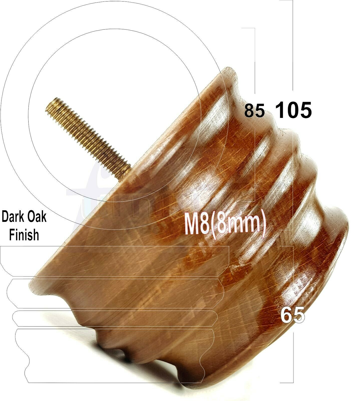 4x Replacement Turned Wooden Furniture Legs 65mm High 8mm Tread