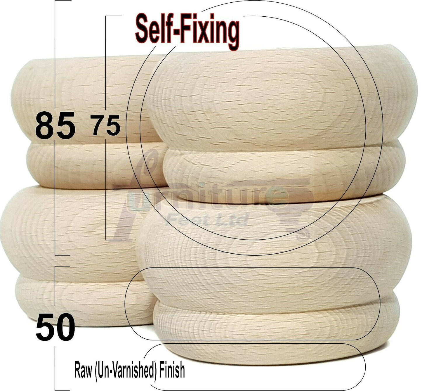 4 Turned Wood Furniture Legs Chair Sofa Stool Bed Replacement Bun Feet 50mm High