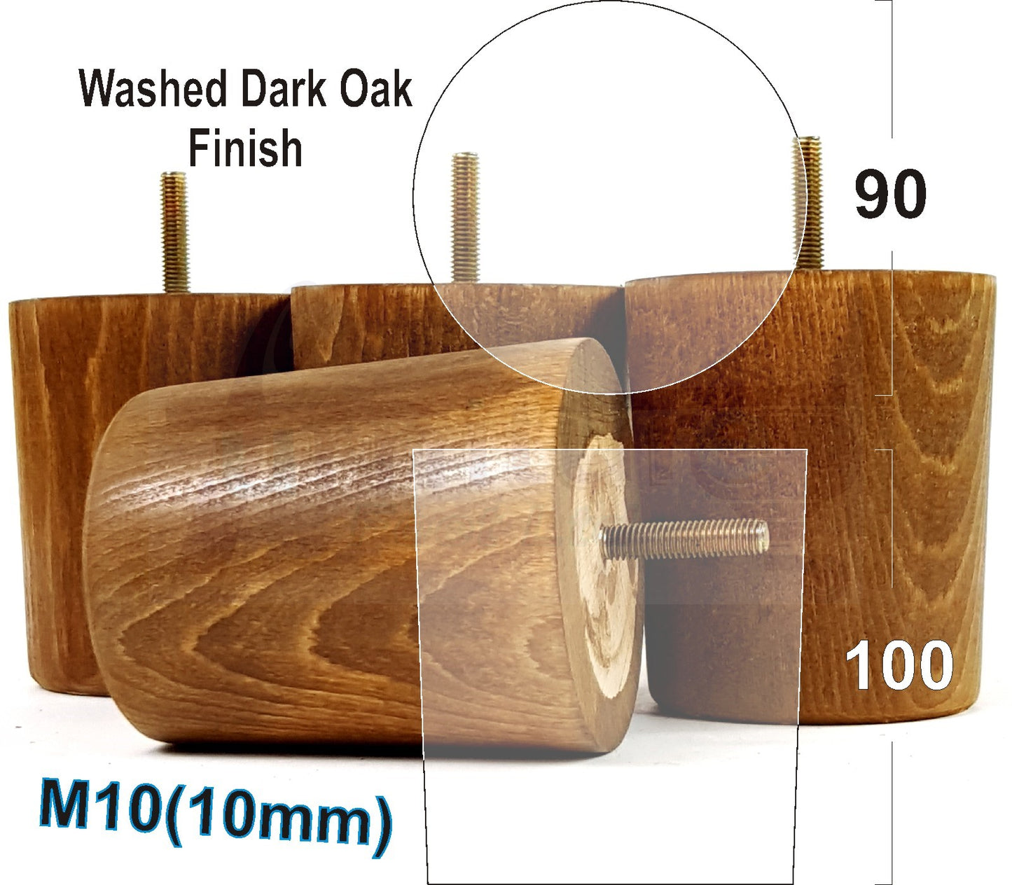 4x Turned Wood Furniture Legs Chair Sofa Bed M10 Replacement Settee Feet 100mm