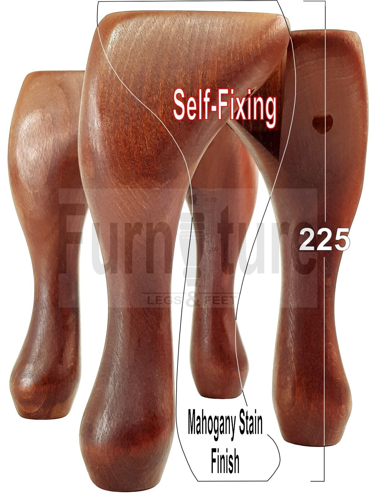 4 Wooden Traditional Queen Anne Furniture Legs 225mm Sofa Chair Beds (Self-Fix)