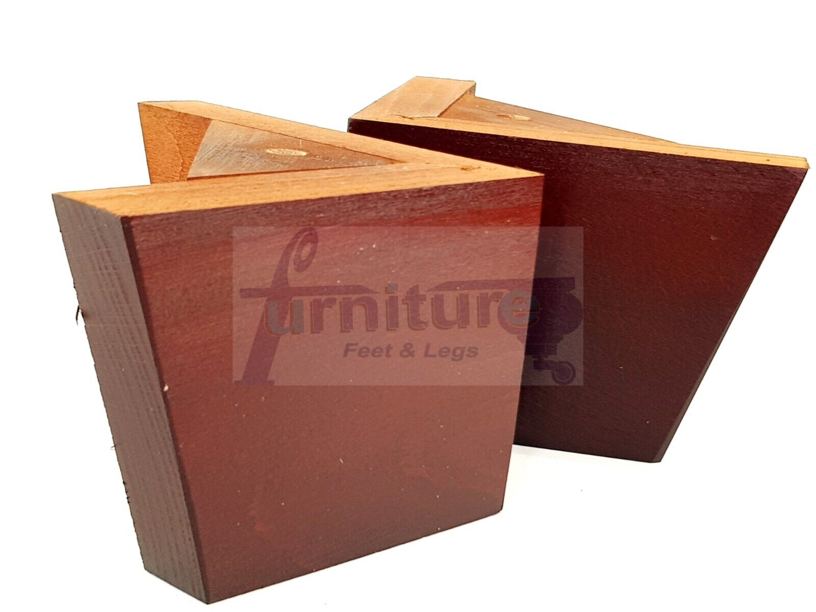 4 Solid Wood Furniture Legs Replacement Corner Feet 95mm High Self-Fixing: Mahogany