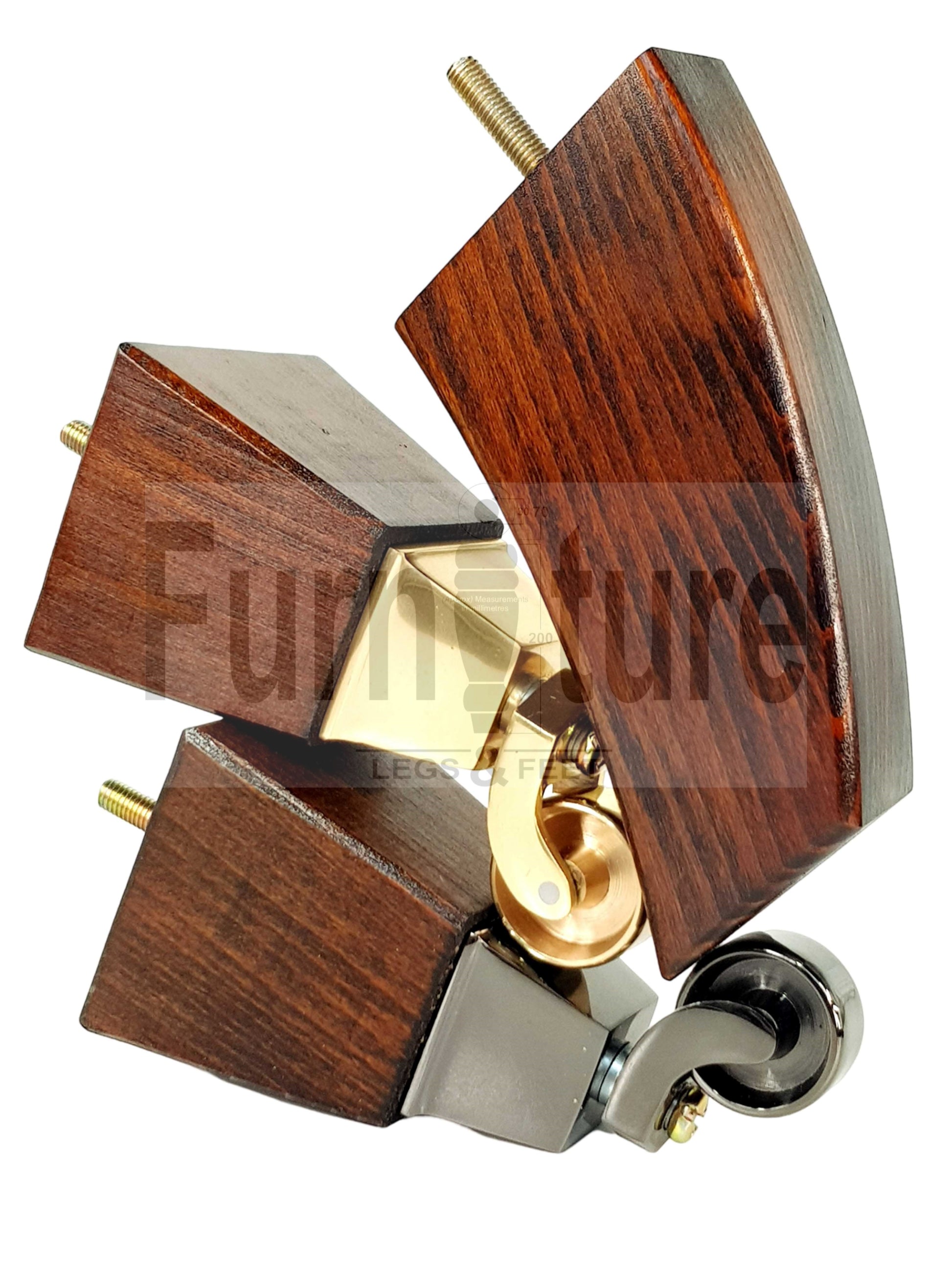 4x Block Wood Furniture Legs With Castor 8mm Thread For Chairs Settees Sofa 150mm High