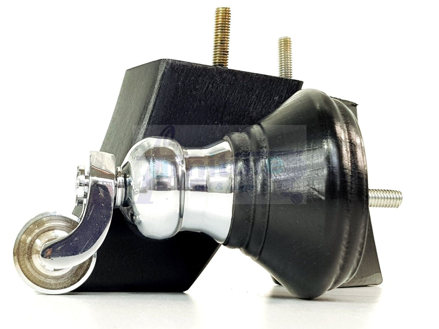 2 Black Wood Furniture Sofa Feet With Castor 125mm & 2 Curved Legs Chair Settee 100mm High M8