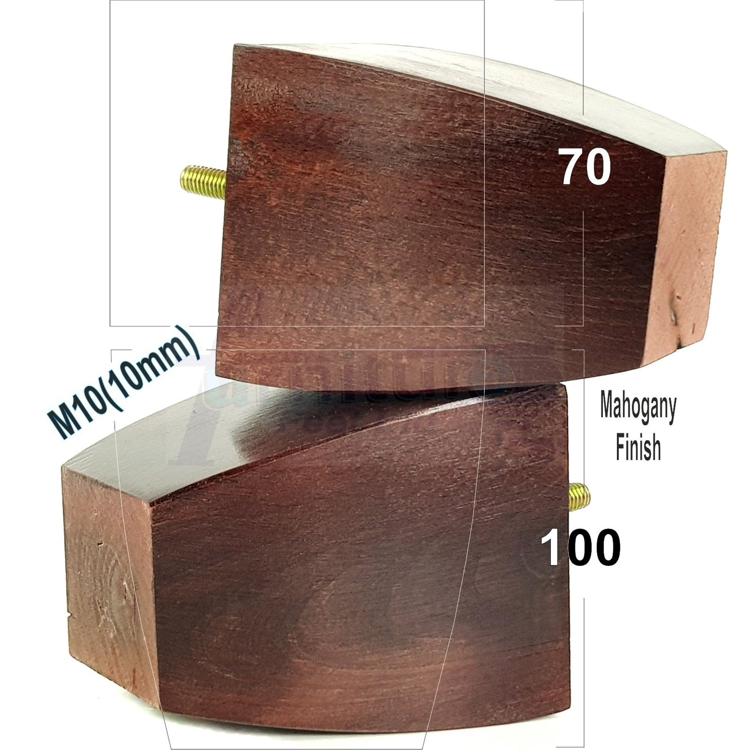 Set Of 4 Square Block Solid Wood Furniture Feet Replacement Legs 100mm High M10 Thread