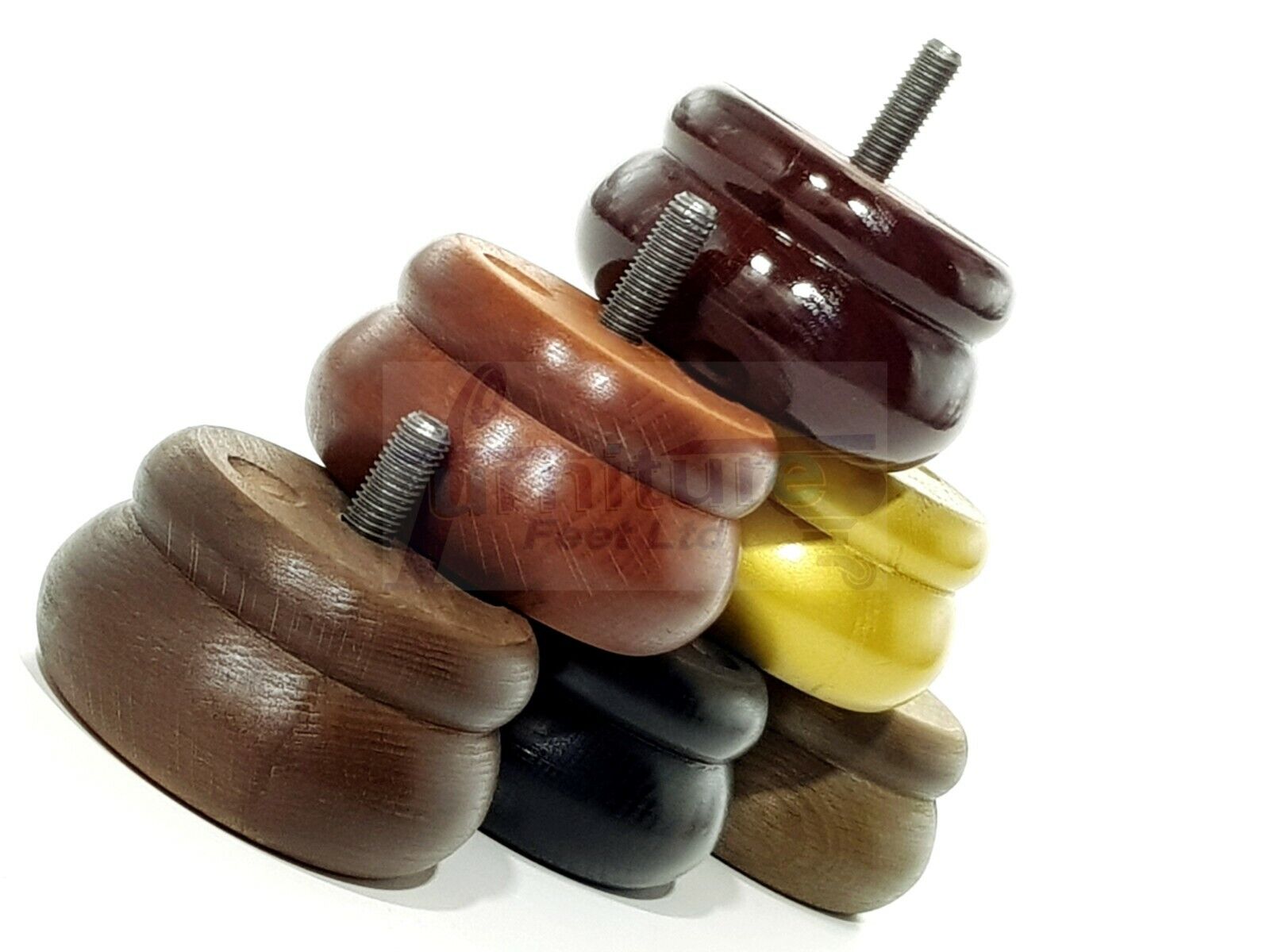 Set Of 4 Turned Wooden Furniture Legs Replacement Bun Feet 50mm High 8mm Thread