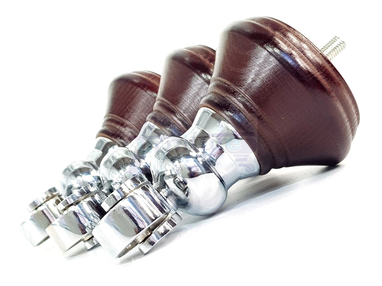 4x Antique Mahogany Wooden Furniture Sofa Legs M8 With Castors Replacment Chair Settee Feet 115mm - 125mm High