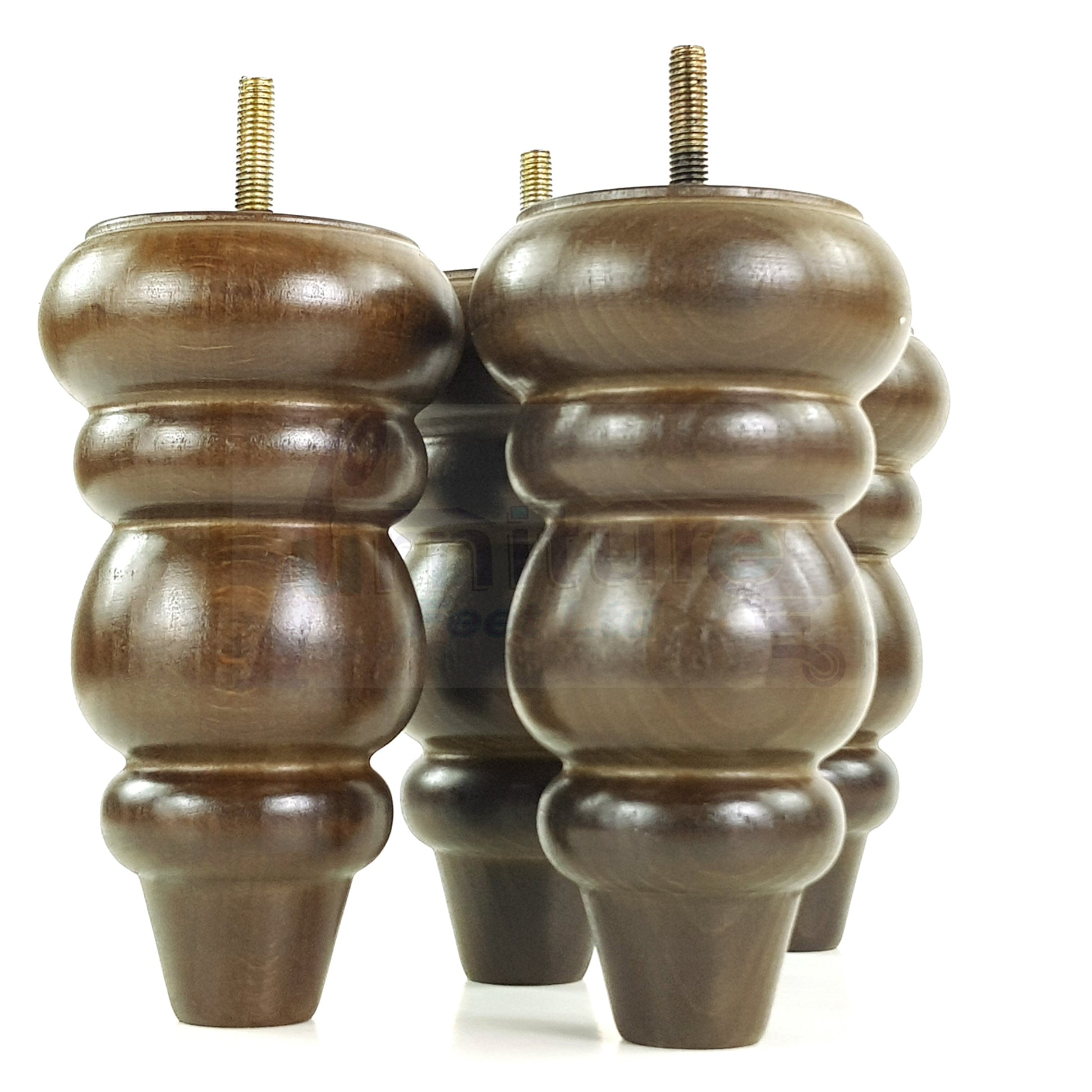 4 Wood Round Furniture Feet Turned Replacement Legs 155mm High Chairs Stools Sofa Beds Settee & Cabinets M8 Various Colours 6 Inch high - Antique Brown