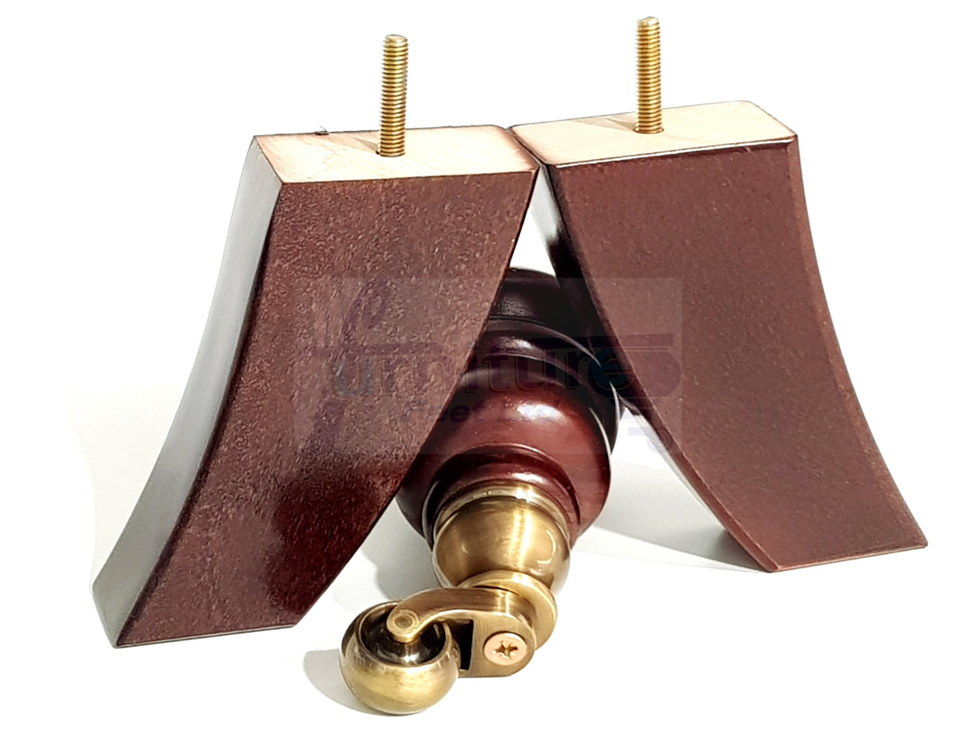 Mahogany Turned Wood Furniture Feet 2 With Castors 155mm and 2 Curved Back Legs Sofas Chairs Stools Cabinets Beds M8 6 Inches