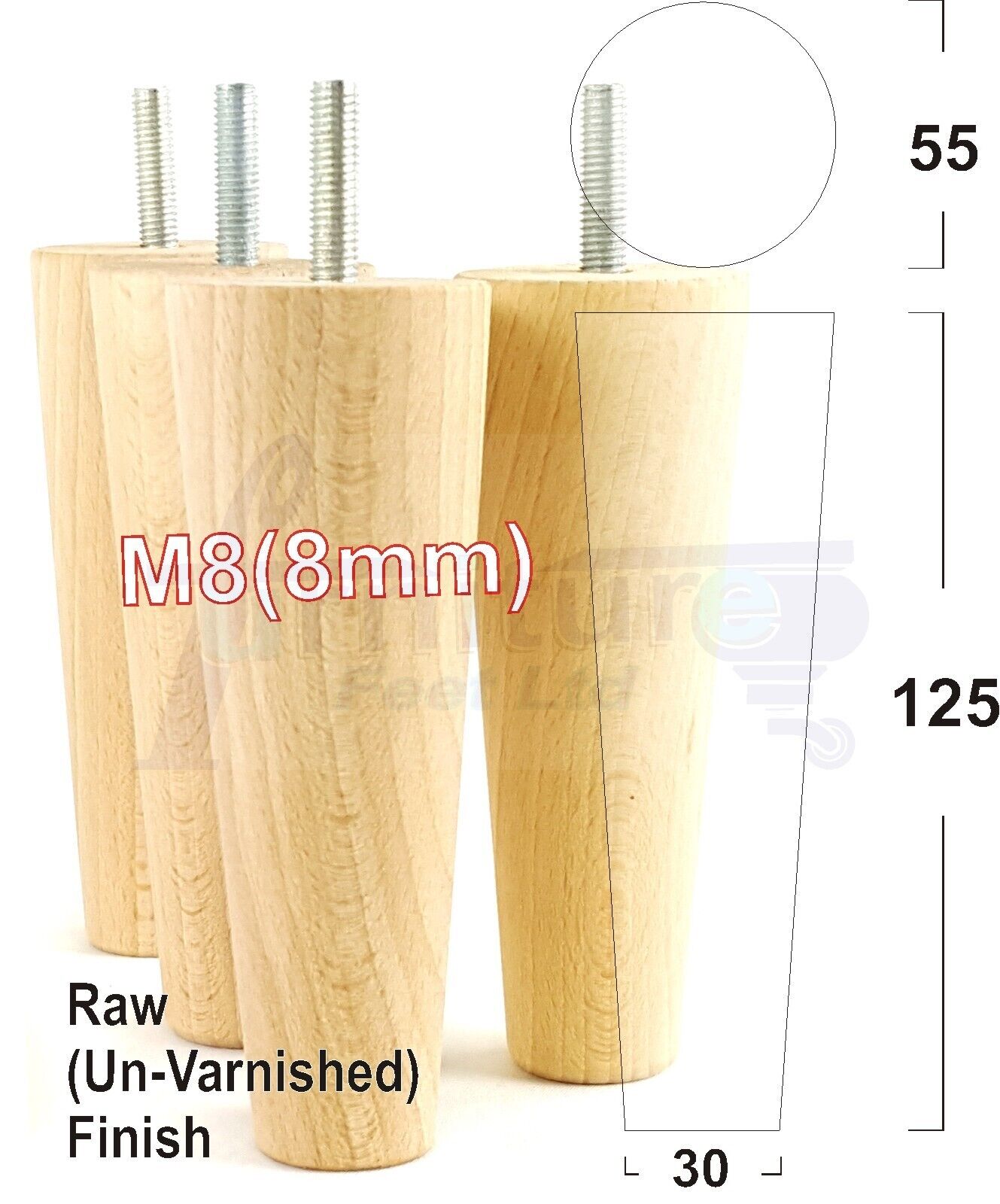 4 Solid Retro Wood Replacement Turned Furniture Chair Legs M8 Settee Sofa Feet 125mm High