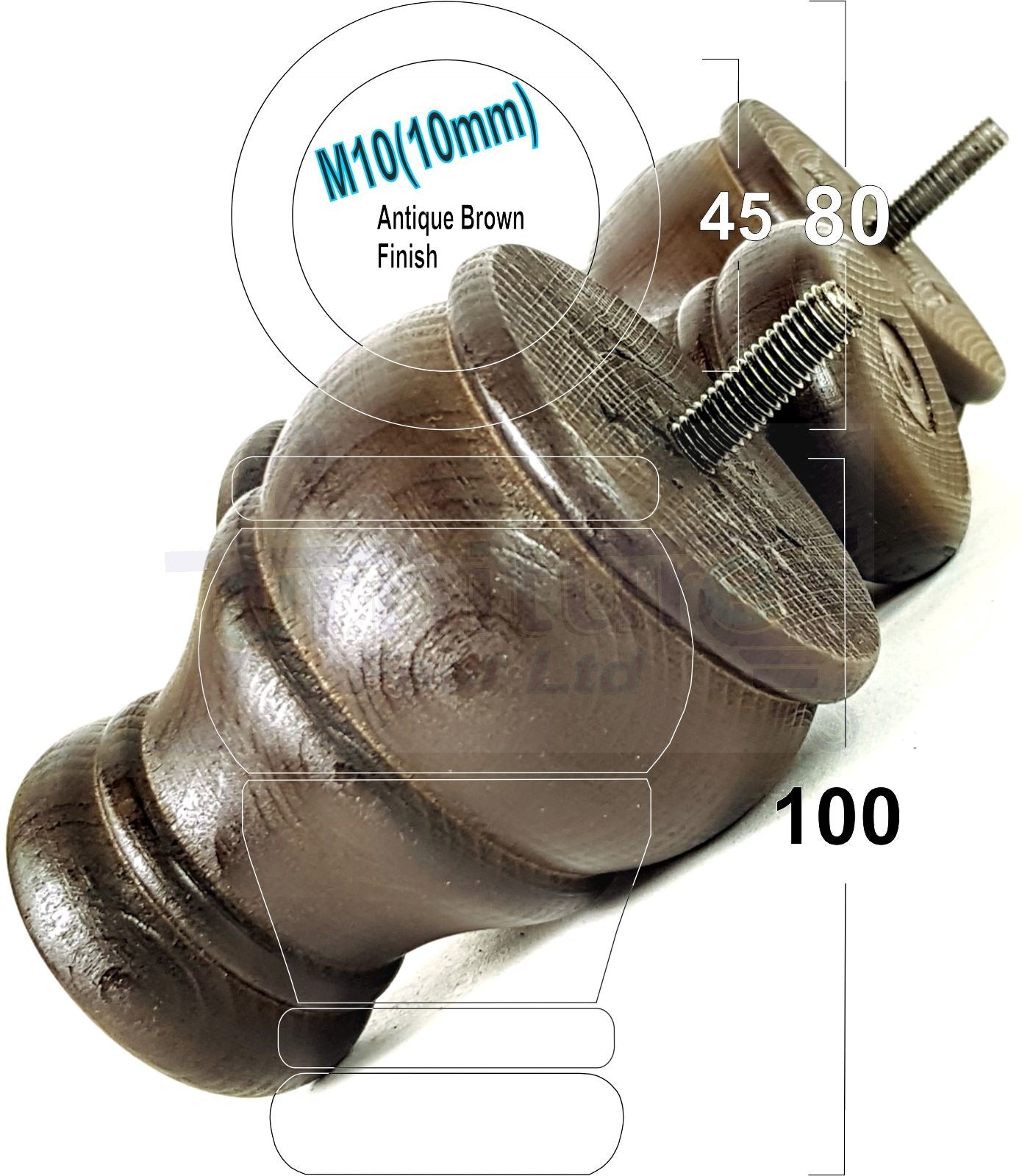 4 Turned Wood Furniture Legs Replacement Sofa Settee Chair Bed Feet 100mm High M10 Thread