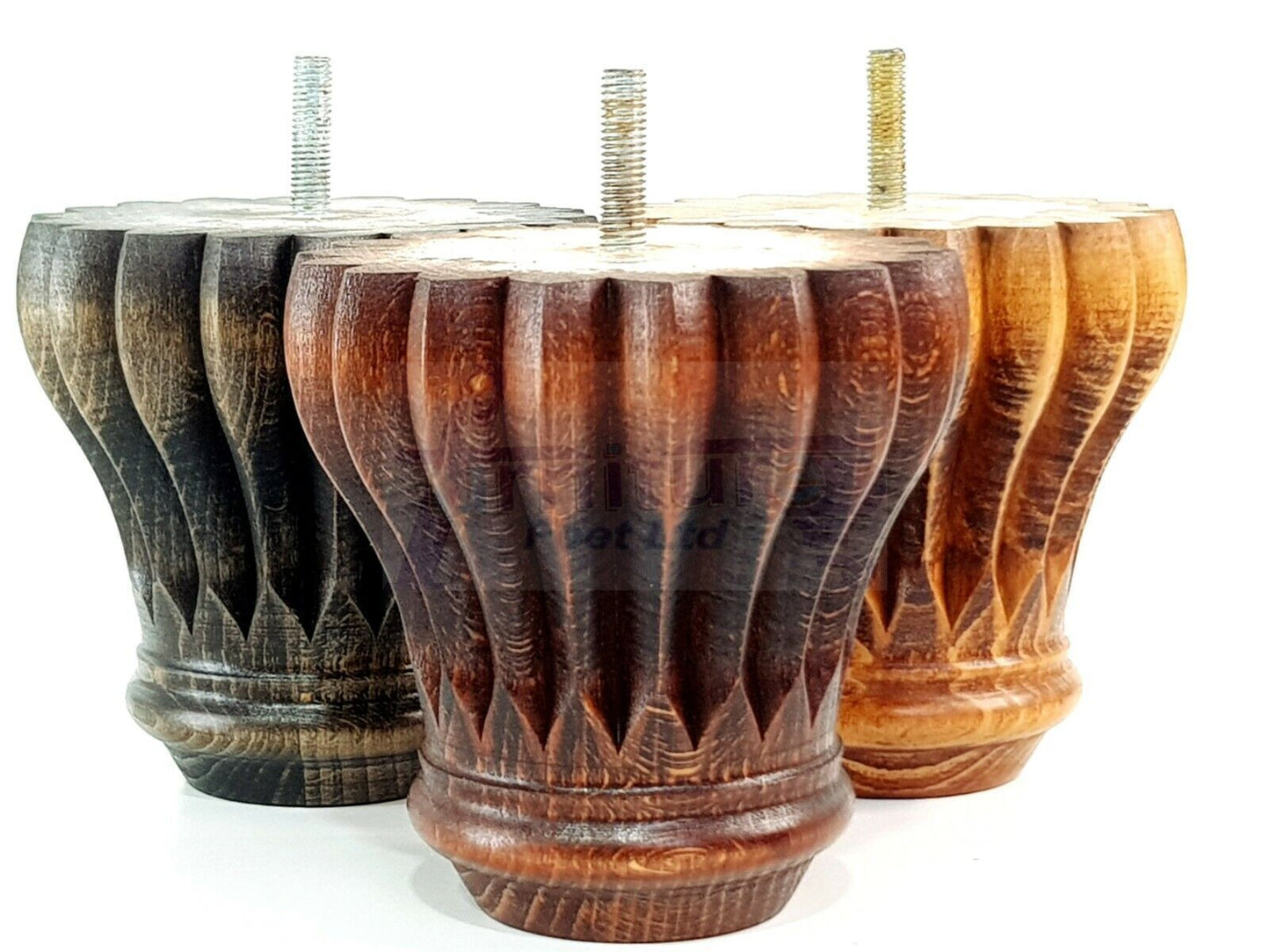 4 Grooved Replacement Furniture Bun Feet Multiple Colours Turned Wooden Legs 110mm High Settee Chairs Sofas Footstools Cabinets M8