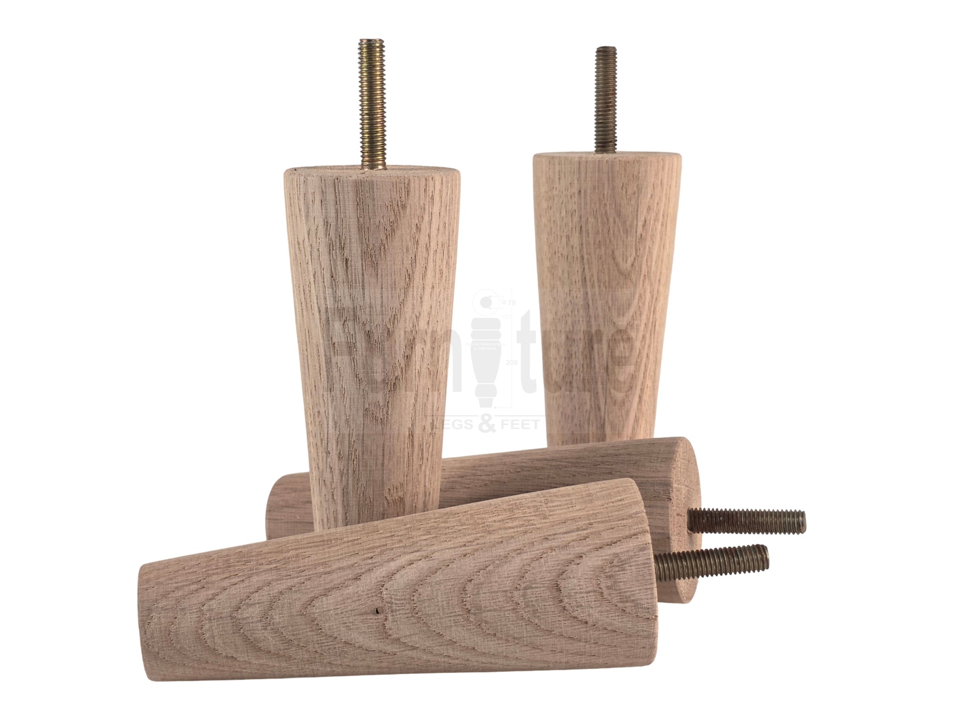 4 Turned Solid Oak Furniture Leg 130mm High M8 Mid Centry Retro Replacement Feet
