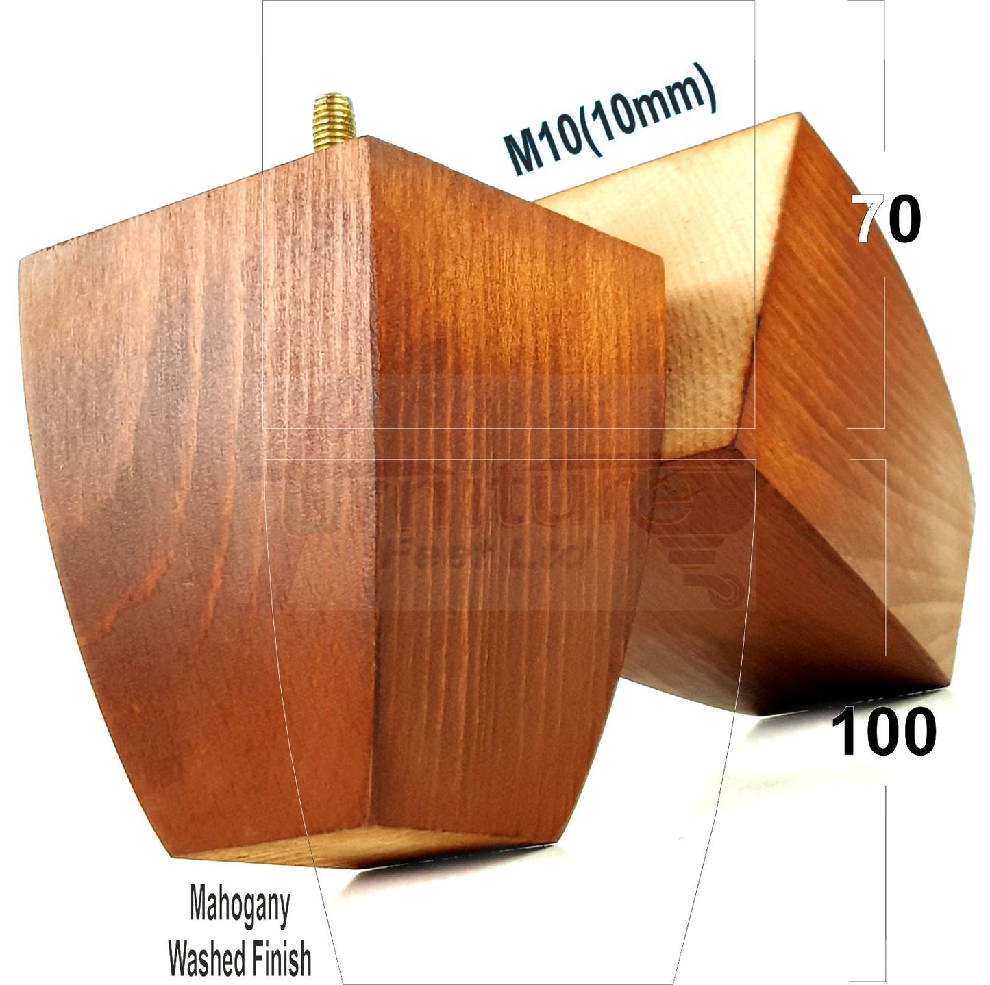 Set Of 4 Square Block Solid Wood Furniture Feet Replacement Legs 100mm High M10 Thread
