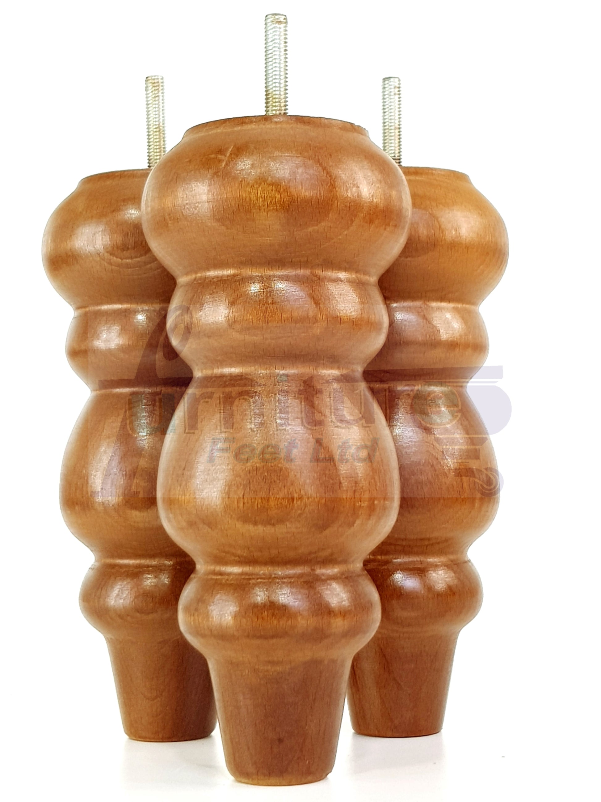 4 Solid Wood Furniture Legs Replacement Turned Feet 200mm High M8(8mm) Thread: Dark Oak