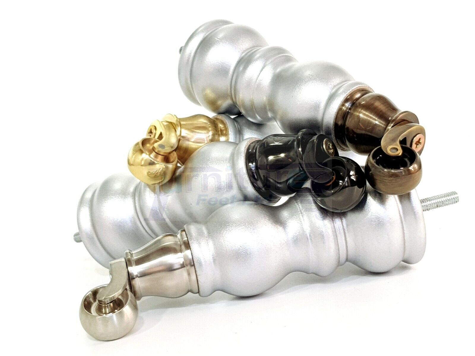 4x Furniture Feet With Castor 205mm High Legs Silver Wood M8 Sofas Chairs Stools Cabinets 8 Inches Tall