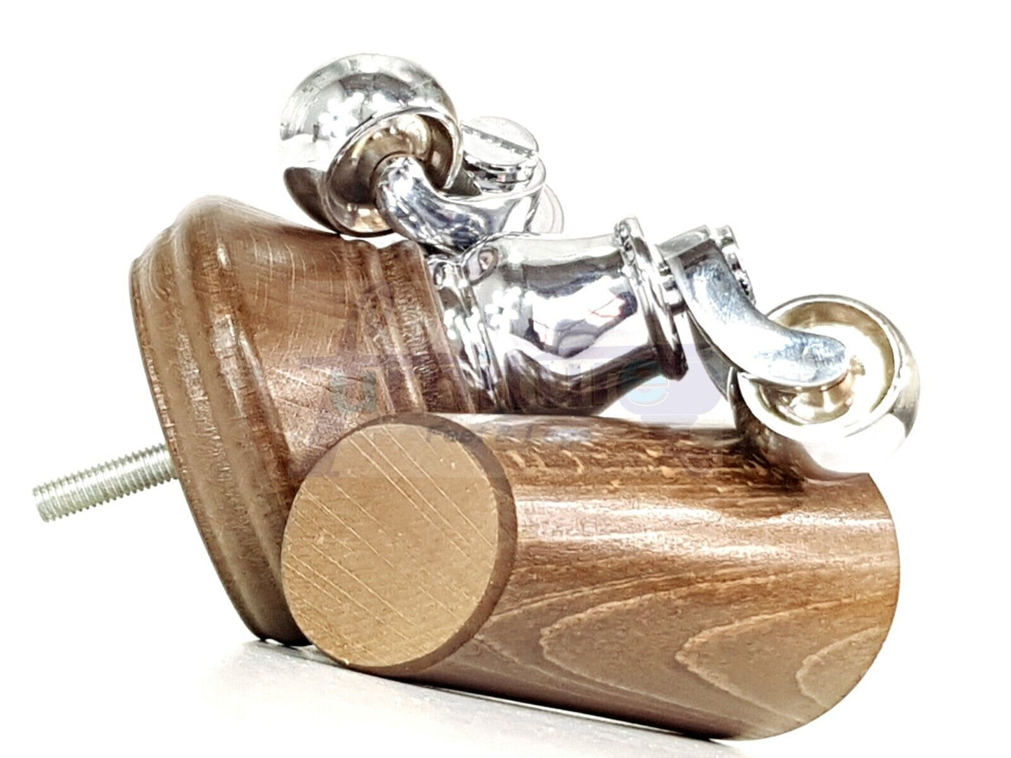 2 Antique Brown Stain Wood Furniture Sofa Legs With Castor 125mm & 2 Angled Back Feet Chair Settee 100mm High M8