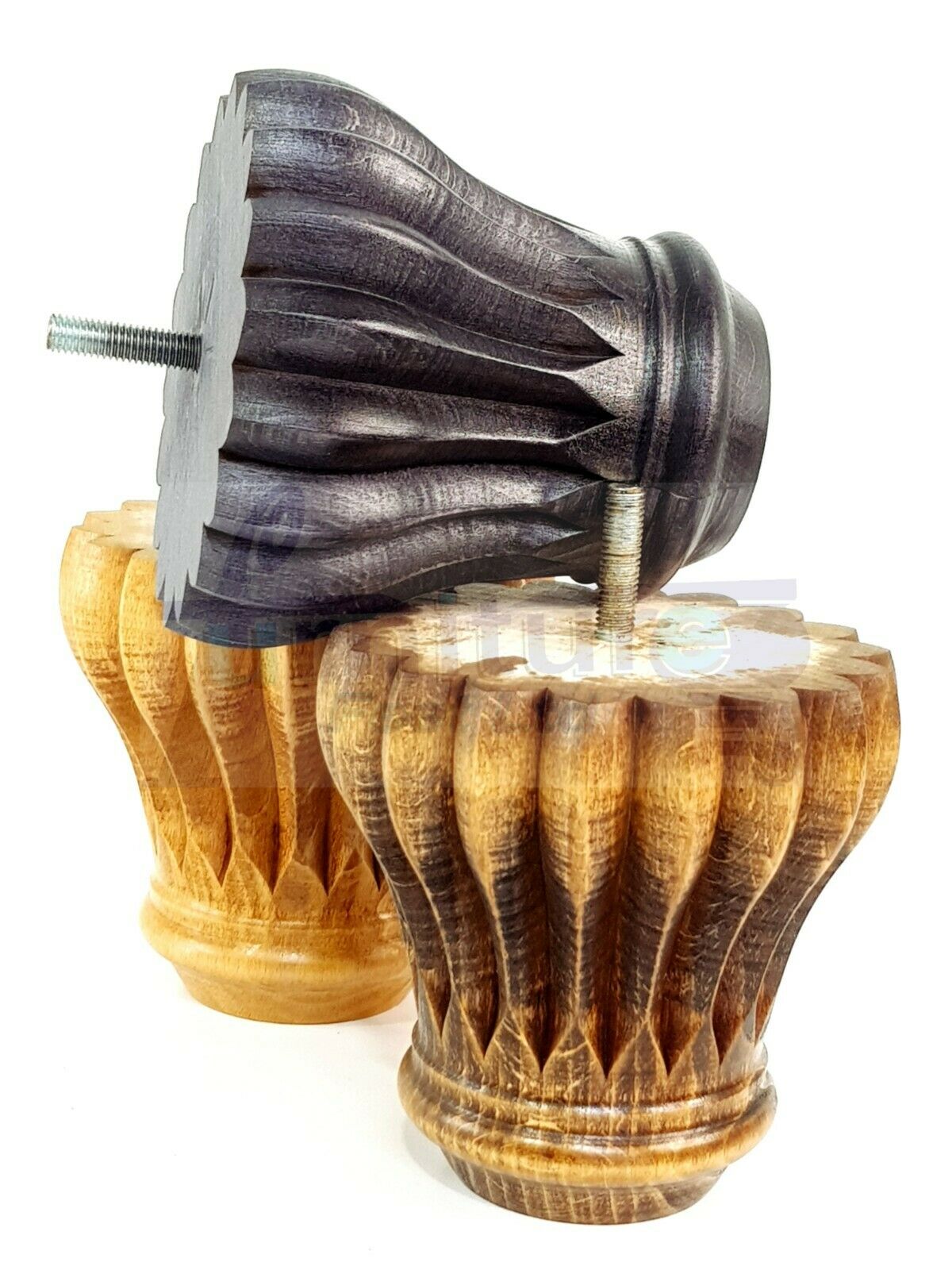 4 Grooved Replacement Furniture Bun Feet Multiple Colours Turned Wooden Legs 110mm High Settee Chairs Sofas Footstools Cabinets M8