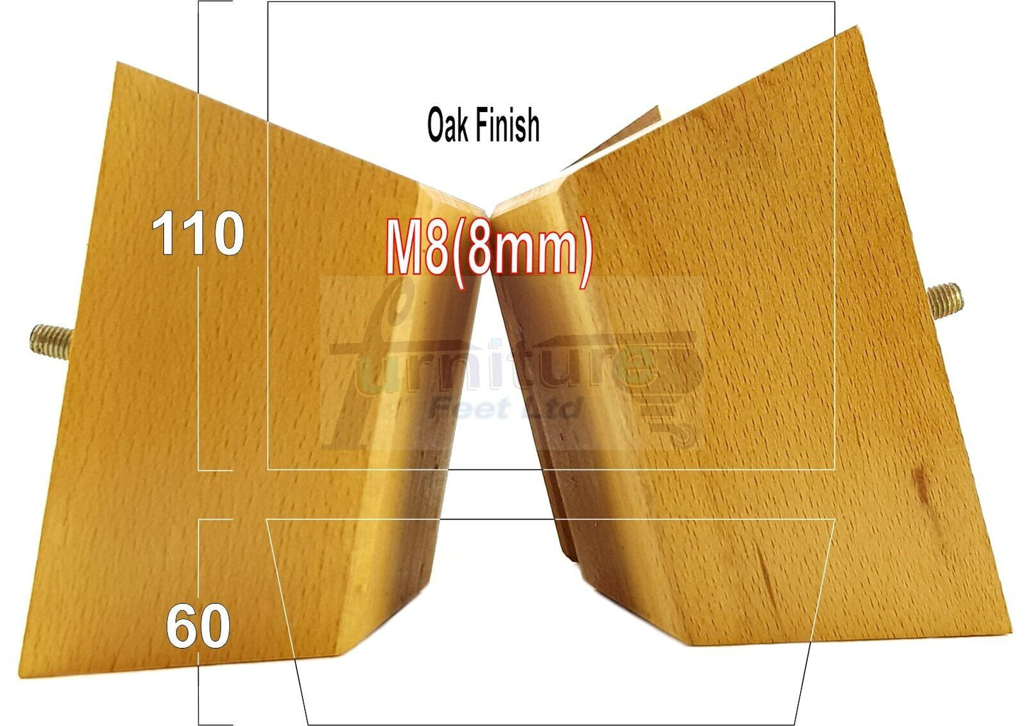 4x Square Wood Sofa Legs 60mm High Replacement Furniture Feet Chairs Cabinets M8