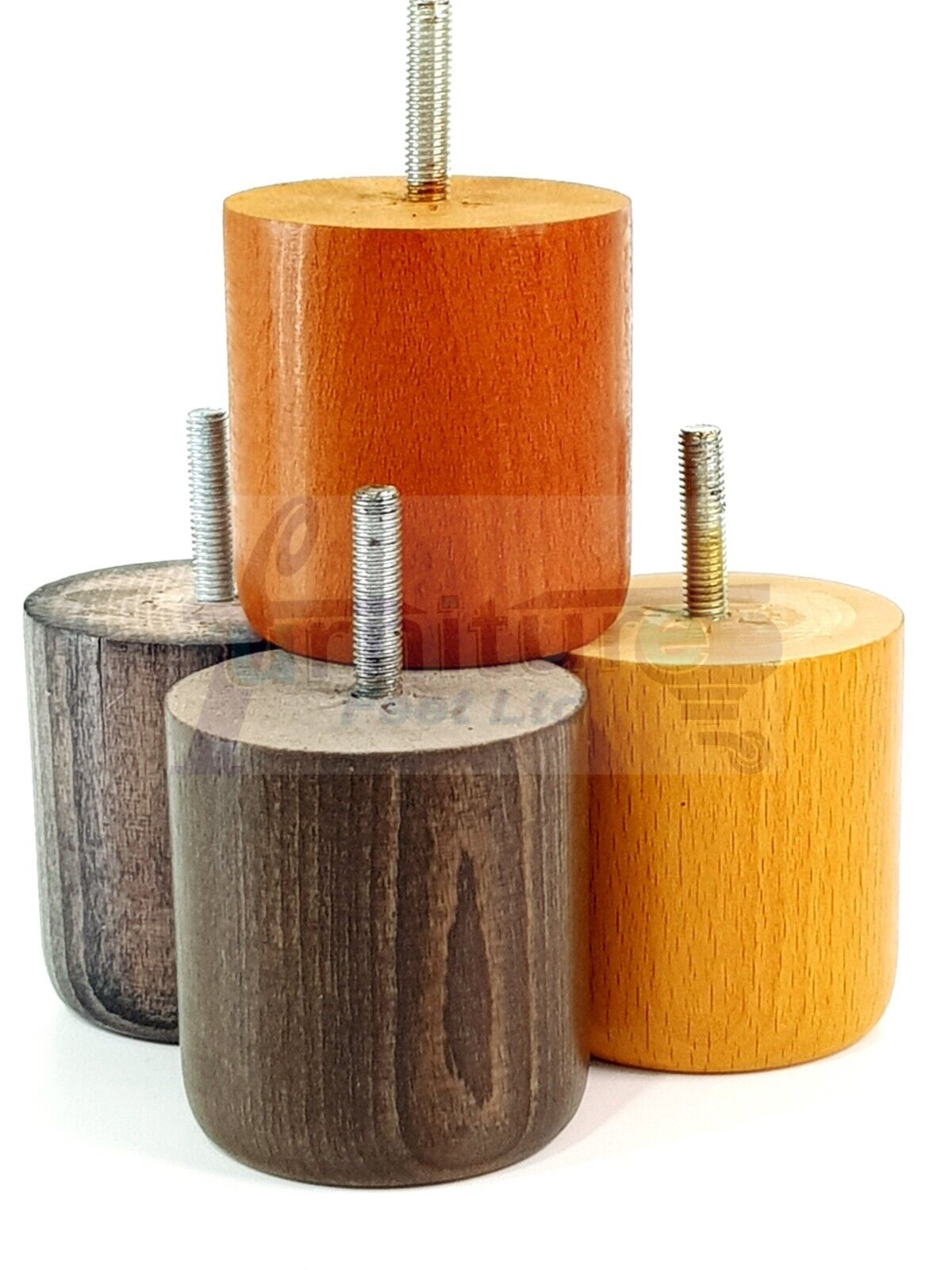 4x Solid Wood Turned Furniture Legs Replacement Bun Feet 70mm High 8mm Thread