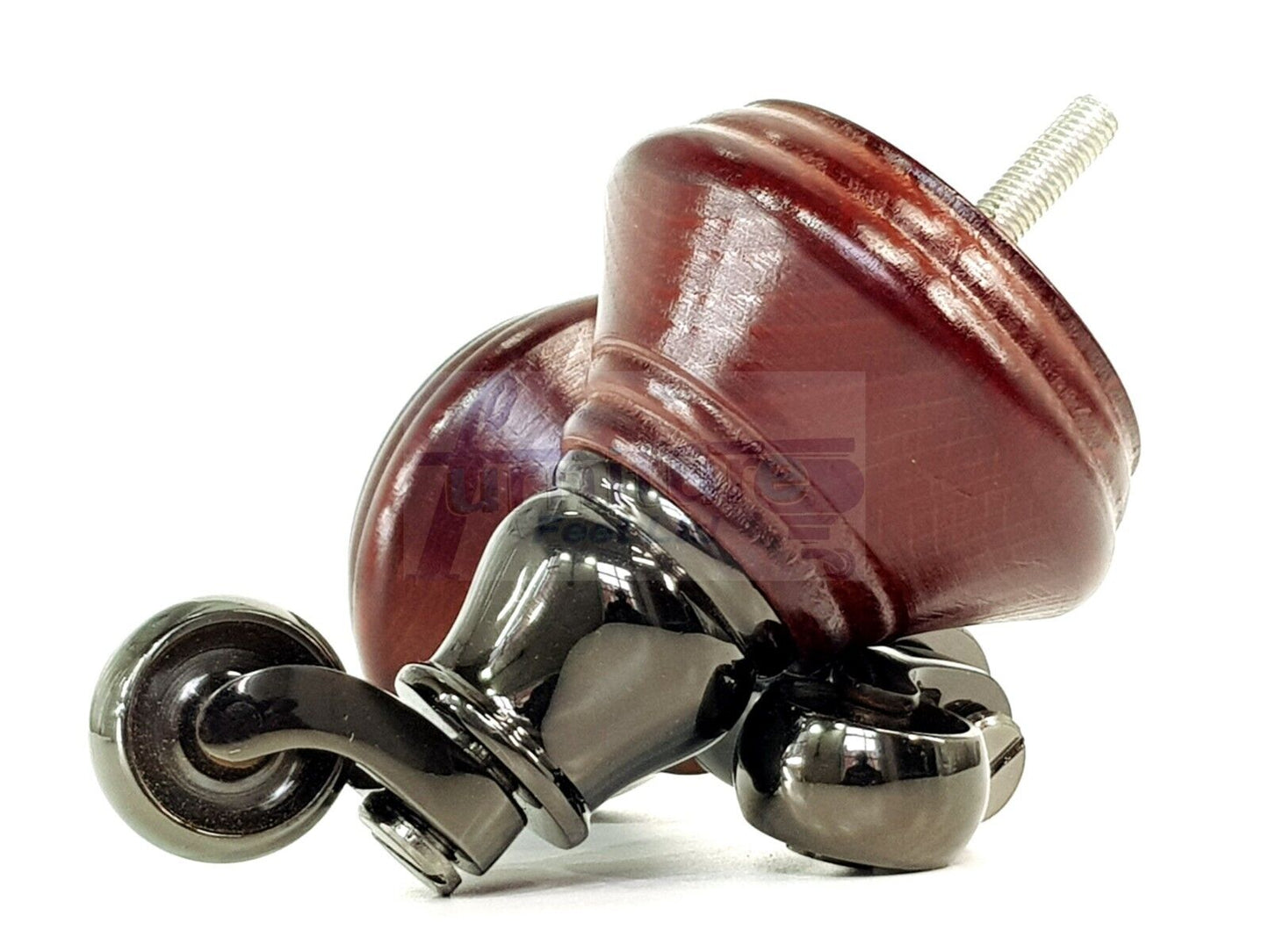 4x Mahogany Wooden Furniture Sofa Legs M8 With Castors Replacment Chair Settee Feet 115mm - 125mm High