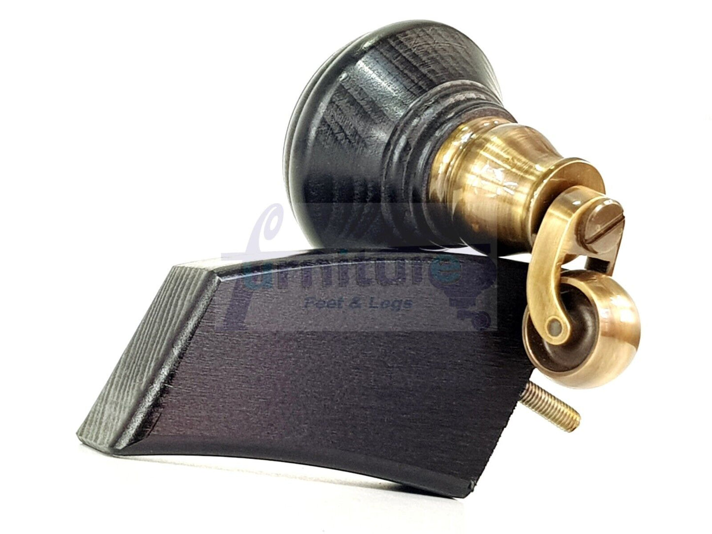 2 Black Wood Furniture Sofa Feet With Castor 125mm & 2 Curved Legs Chair Settee 100mm High M8