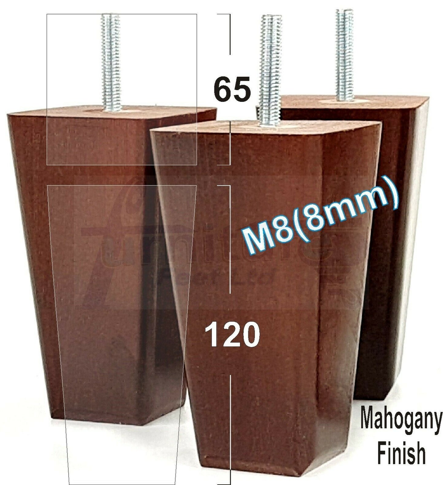 4x Wooden Furniture Legs 120mm High Replacement Square Tapered Feet 8mm
