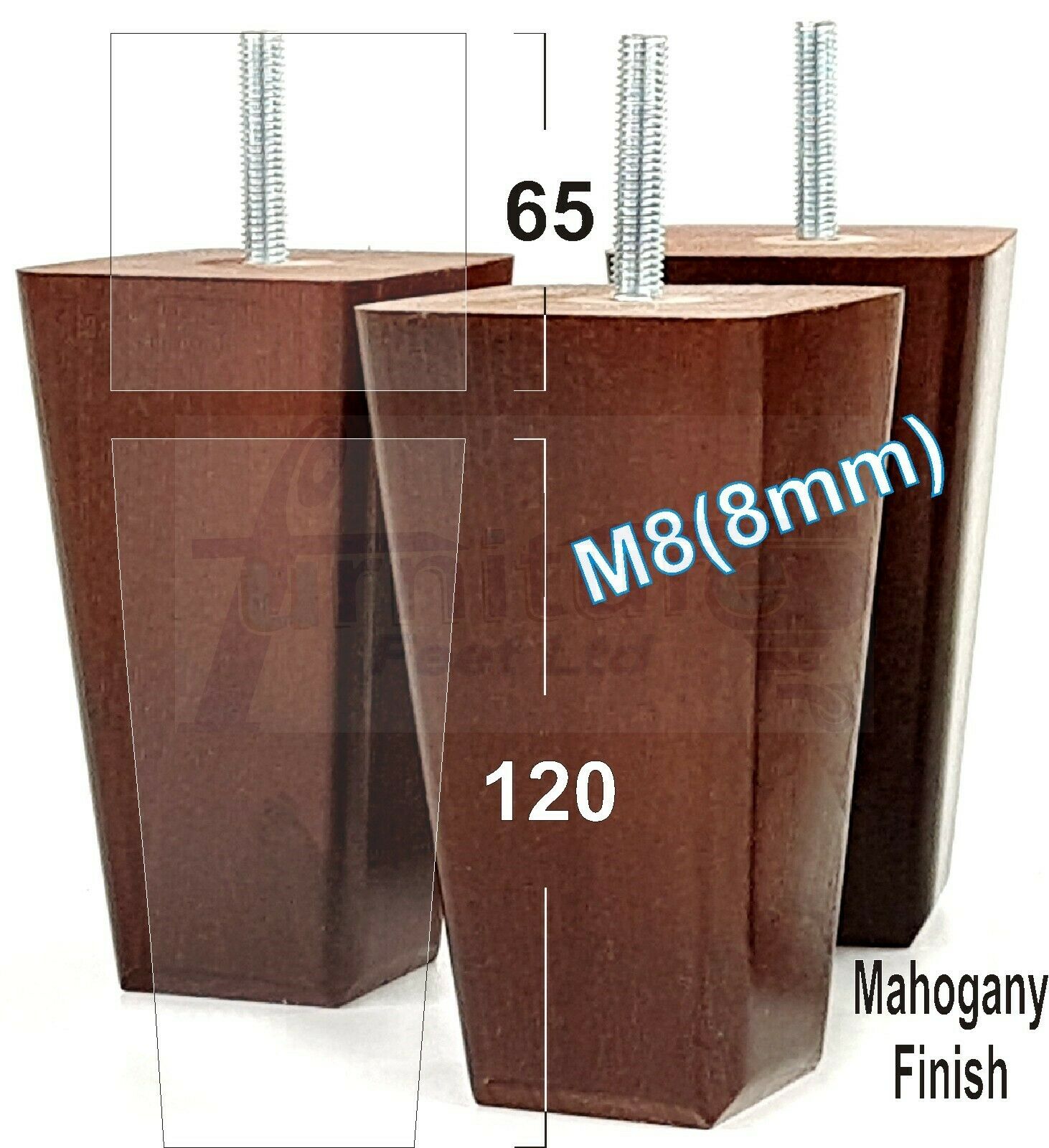 4x Wooden Furniture Legs 120mm High Replacement Square Tapered Feet 8mm