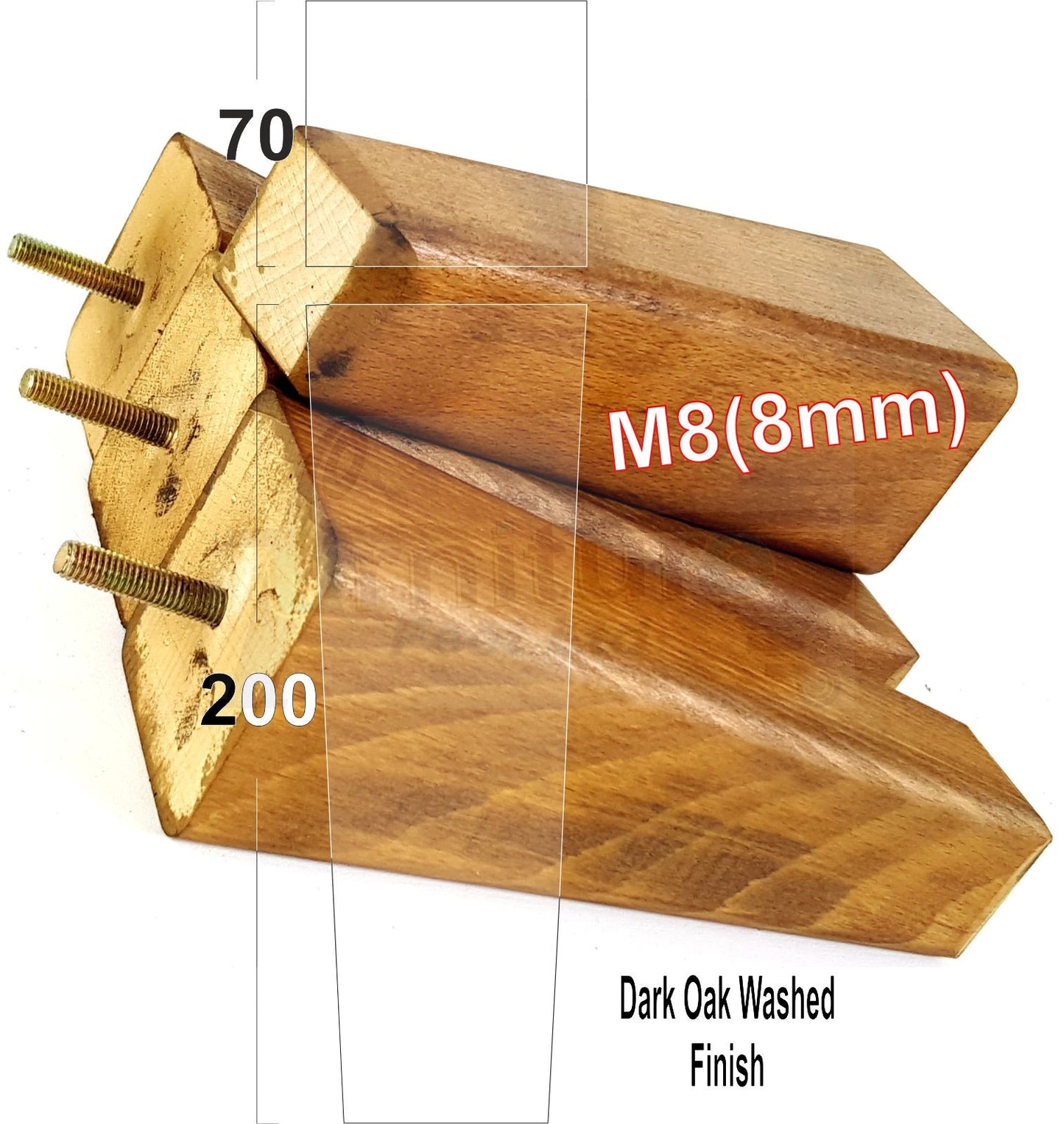 4x Wooden Furniture Legs 200mm High Replacement Square Tapered Feet 8mm