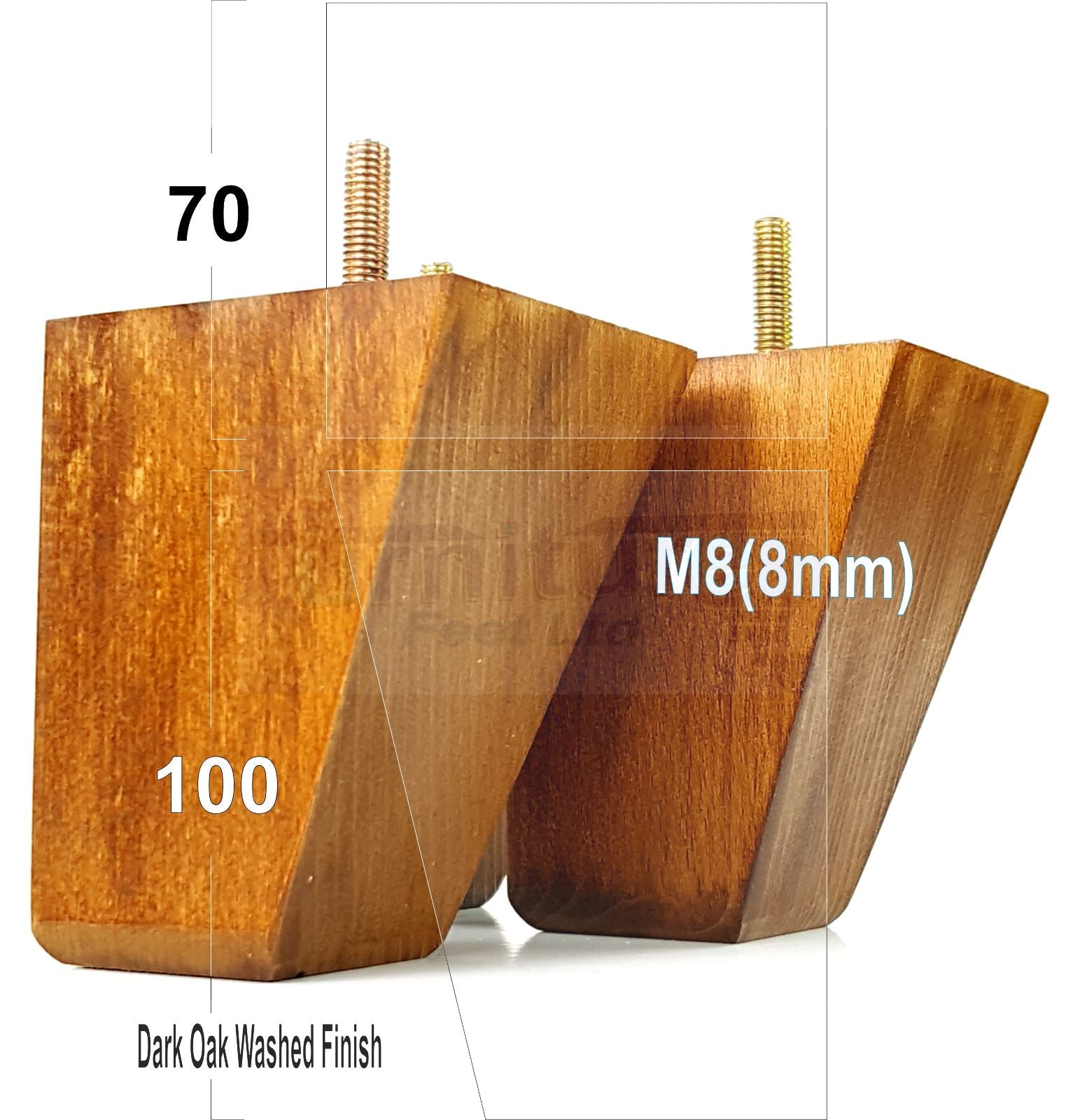 4x Angled Block Wood Sofa Legs 100mm High Replacement Furniture Feet Chairs Cabinets M8(8mm)