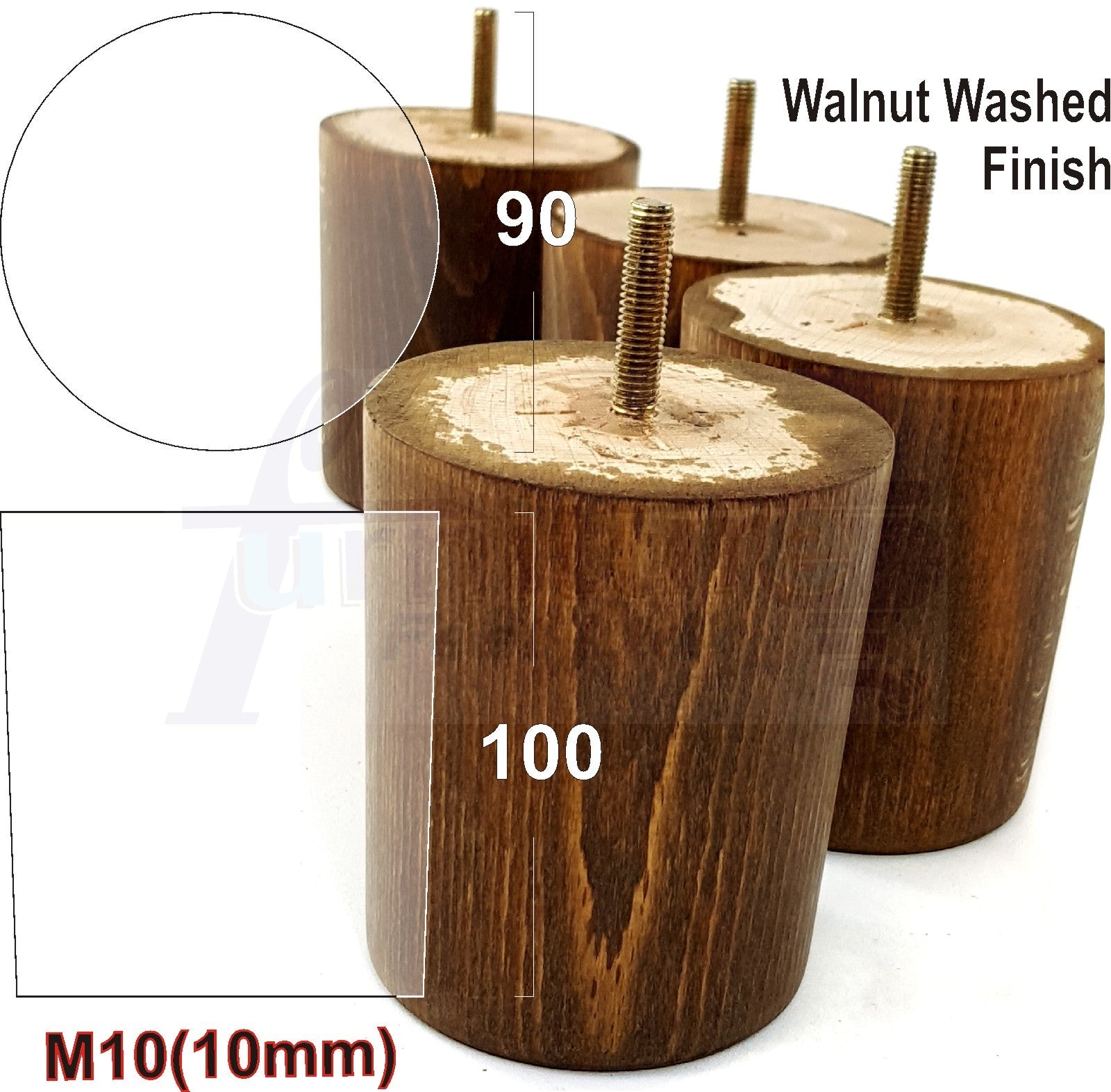 4x Turned Wood Furniture Legs Chair Sofa Bed M10 Replacement Settee Feet 100mm