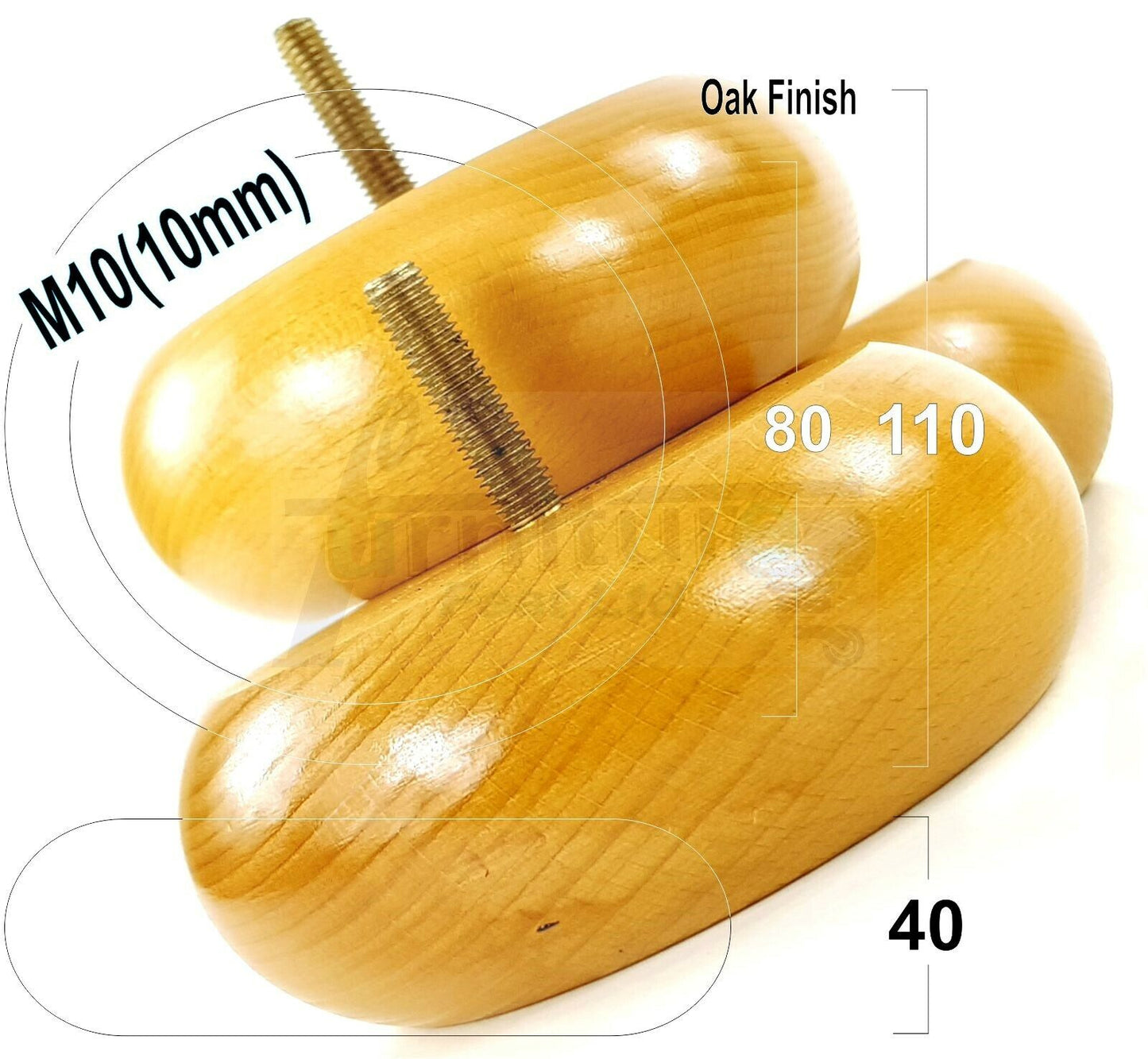 Set Of 4 Turned Wood Furniture Legs Chair Sofa Bed Replacement Bun Feet 40mm High M10 Thread