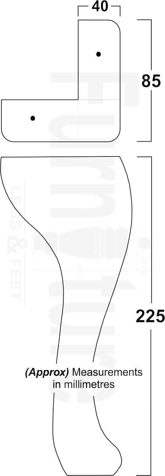 4 Solid Wood Furniture Legs 225mm High Queen Anne Replacement Feet Chairs Settees Sofas M10 Thread