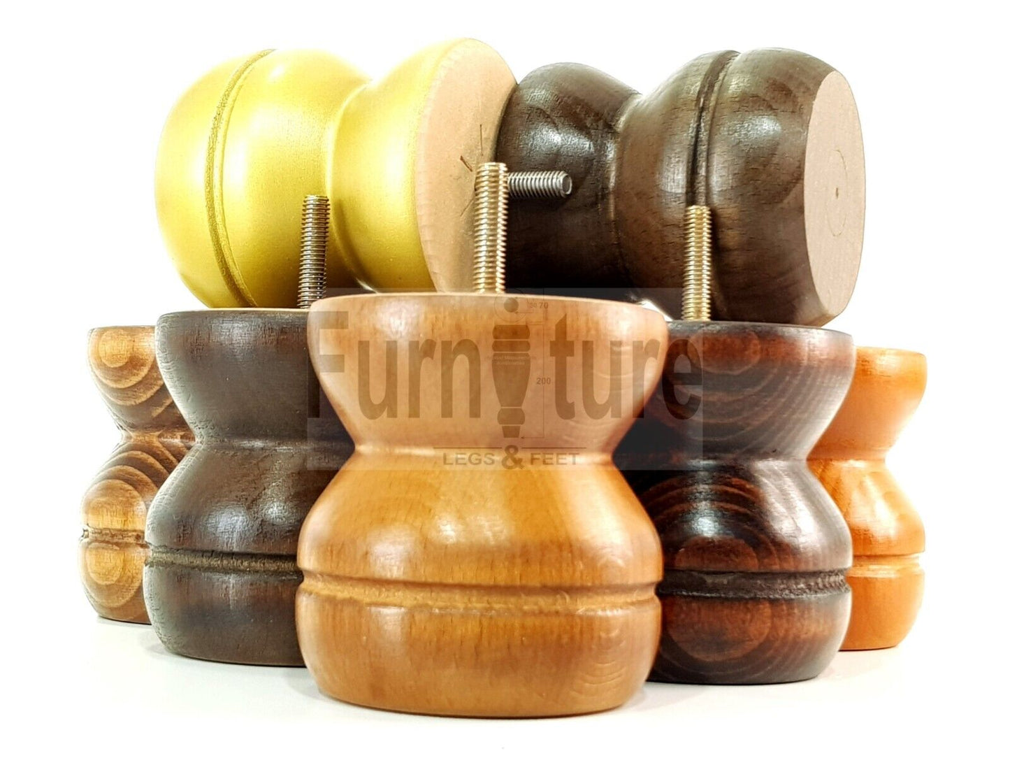 4x Turned Solid Wood Furniture Legs Replacement Bun Feet 90mm High 8mm Thread