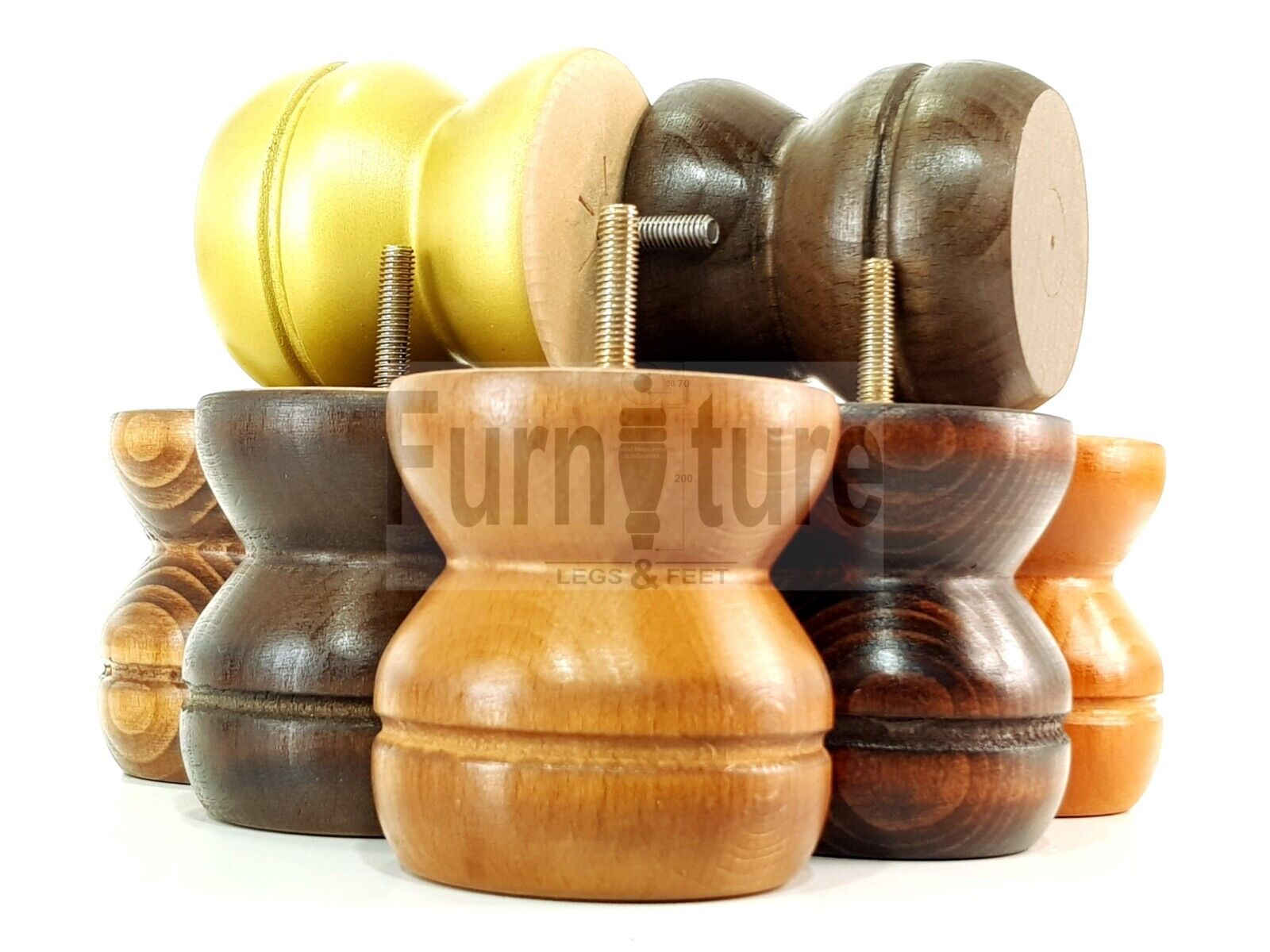 4x Turned Solid Wood Furniture Legs Replacement Bun Feet 90mm High 8mm Thread