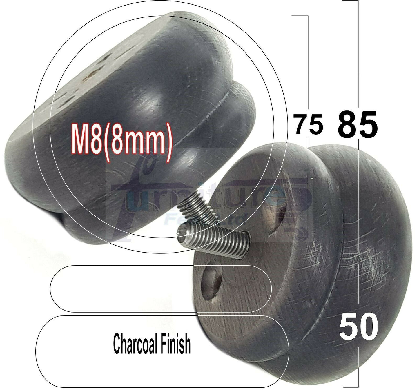 Set Of 4 Turned Wooden Furniture Legs Replacement Bun Feet 50mm High 8mm Thread