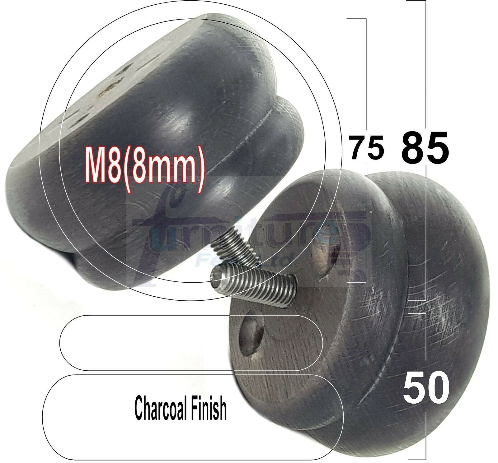 Set Of 4 Turned Wooden Furniture Legs Replacement Bun Feet 50mm High 8mm Thread