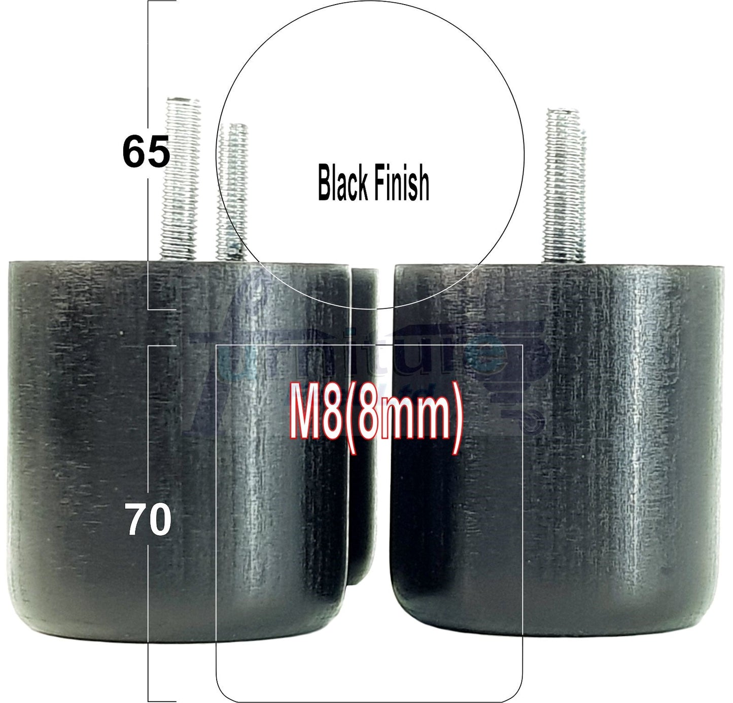 4x Solid Wood Turned Furniture Legs Replacement Bun Feet 70mm High 8mm Thread