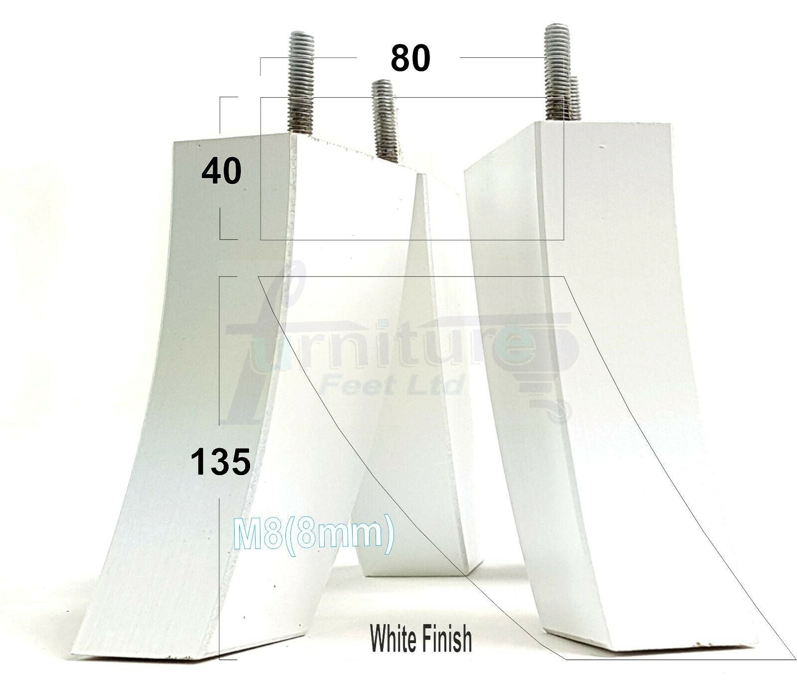 SET OF 4 WOODEN FURNITURE FEET 135mm HIGH REPLACEMENT SOFA LEGS 8mm Thread