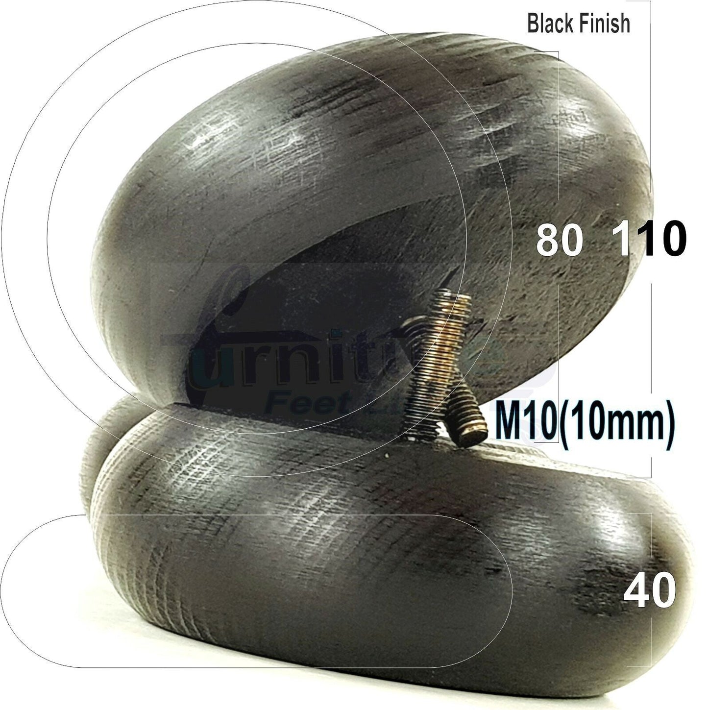 Set Of 4 Turned Wood Furniture Legs Chair Sofa Bed Replacement Bun Feet 40mm High M10 Thread