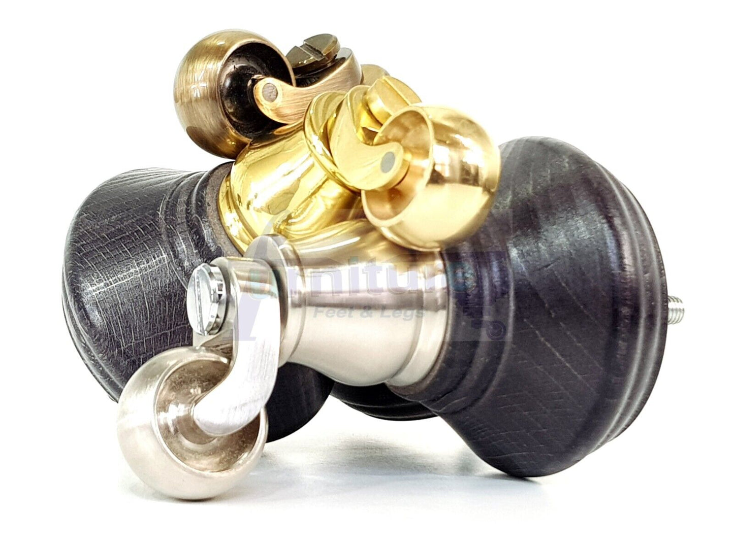 4x Black Stain Wooden Furniture Sofa Legs M8 With Castors Replacment Chair Settee Feet 115mm - 125mm High